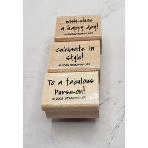 Stampin Up Lot of 3 Small Fashion Encouraging Phrases Wood Mounted Rubber Stamps